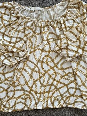 Michael Kors Cream Blouse with Gold Chain Print